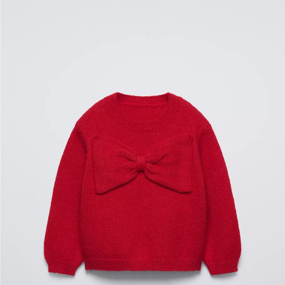 Zara Red Knit Sweater with Front Bow